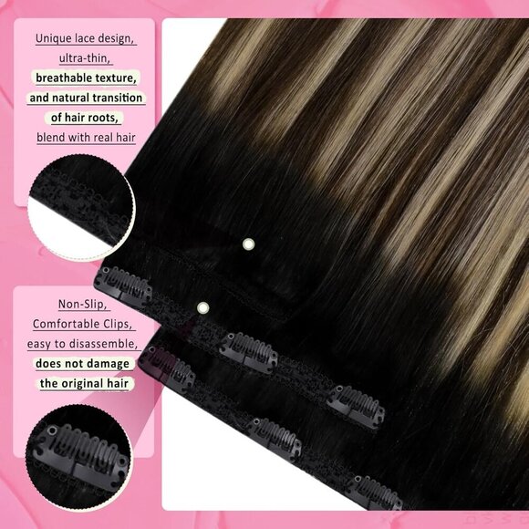 Human Hair Extensions Clip in Ombre Black to Brown Blonde 20 Inch 120G - Picture 3 of 9
